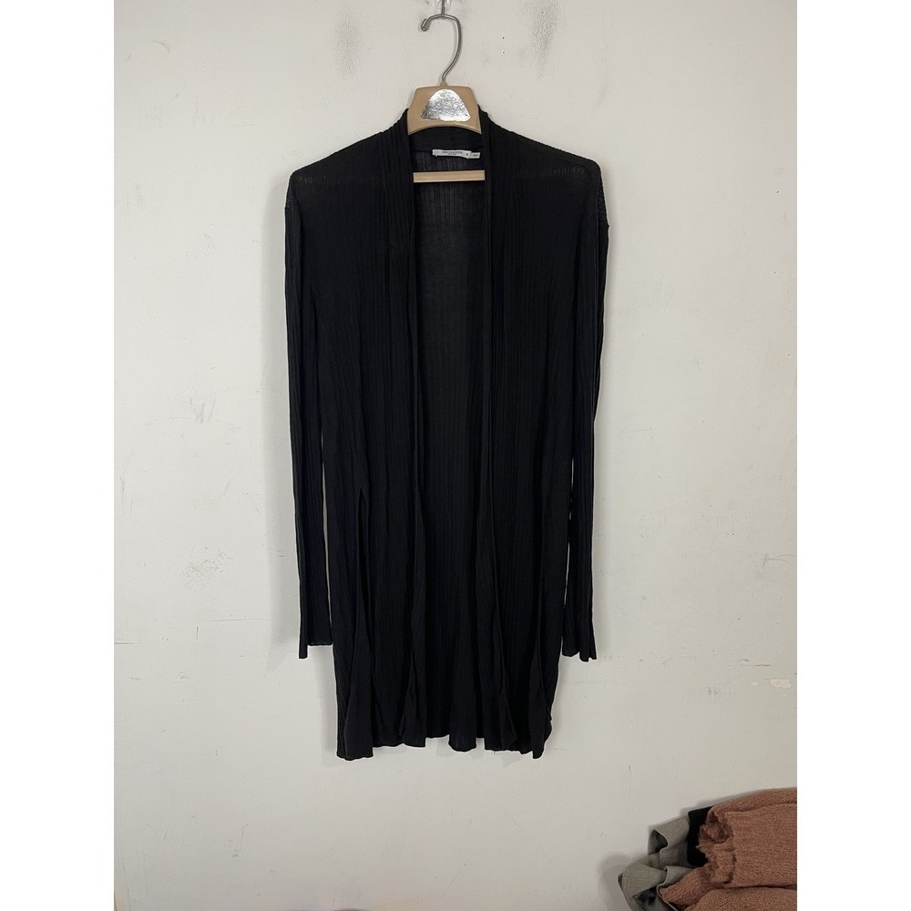 MM LaFleur Black Ribbed Open Front Cardigan High Side Slit Longline XL